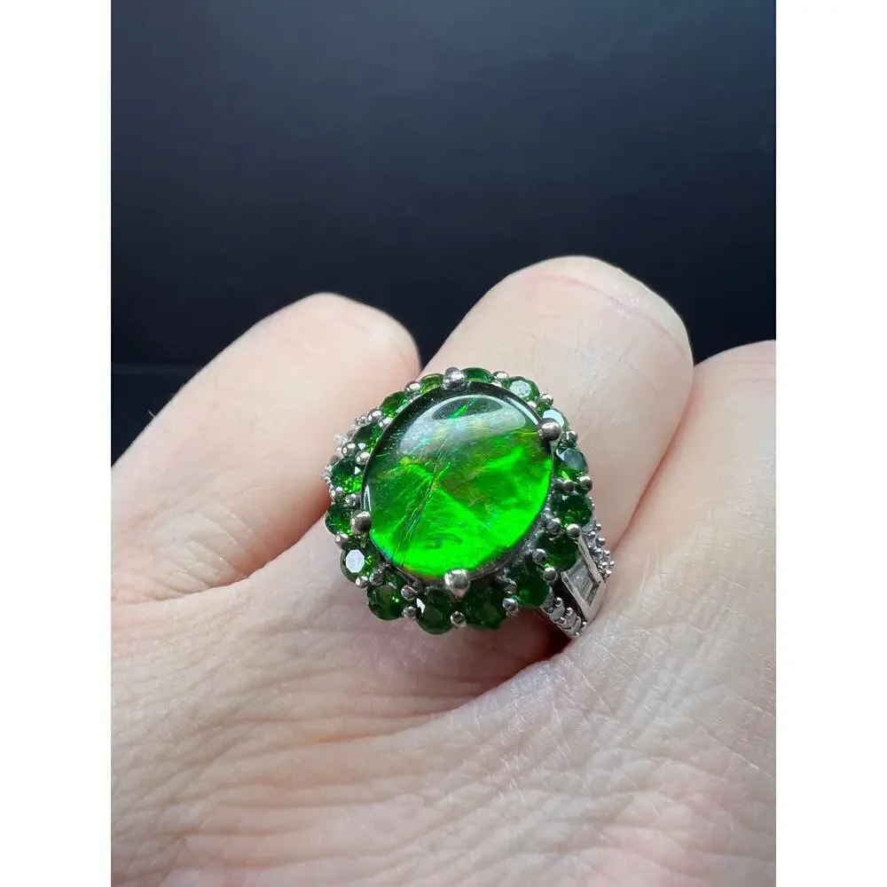 NEW with tag ammolite and diamond sterling silver ring size 7